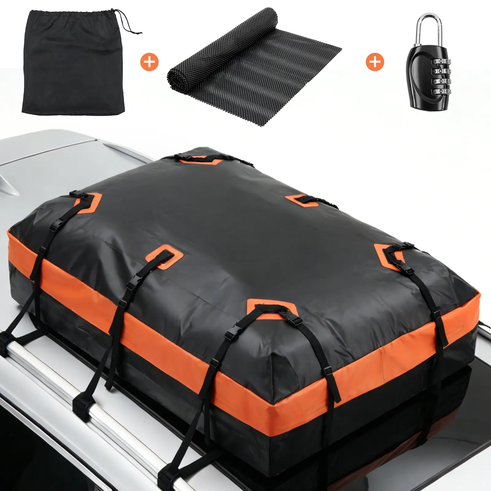 Car Rooftop Cargo Carrier, Car Roof Waterproof PVC Bag, with Anti-Slip Mat,Combination Luggage Lock, Reinforced Straps & Door Hooks,Fit Vehicles with/Without Roof Racks