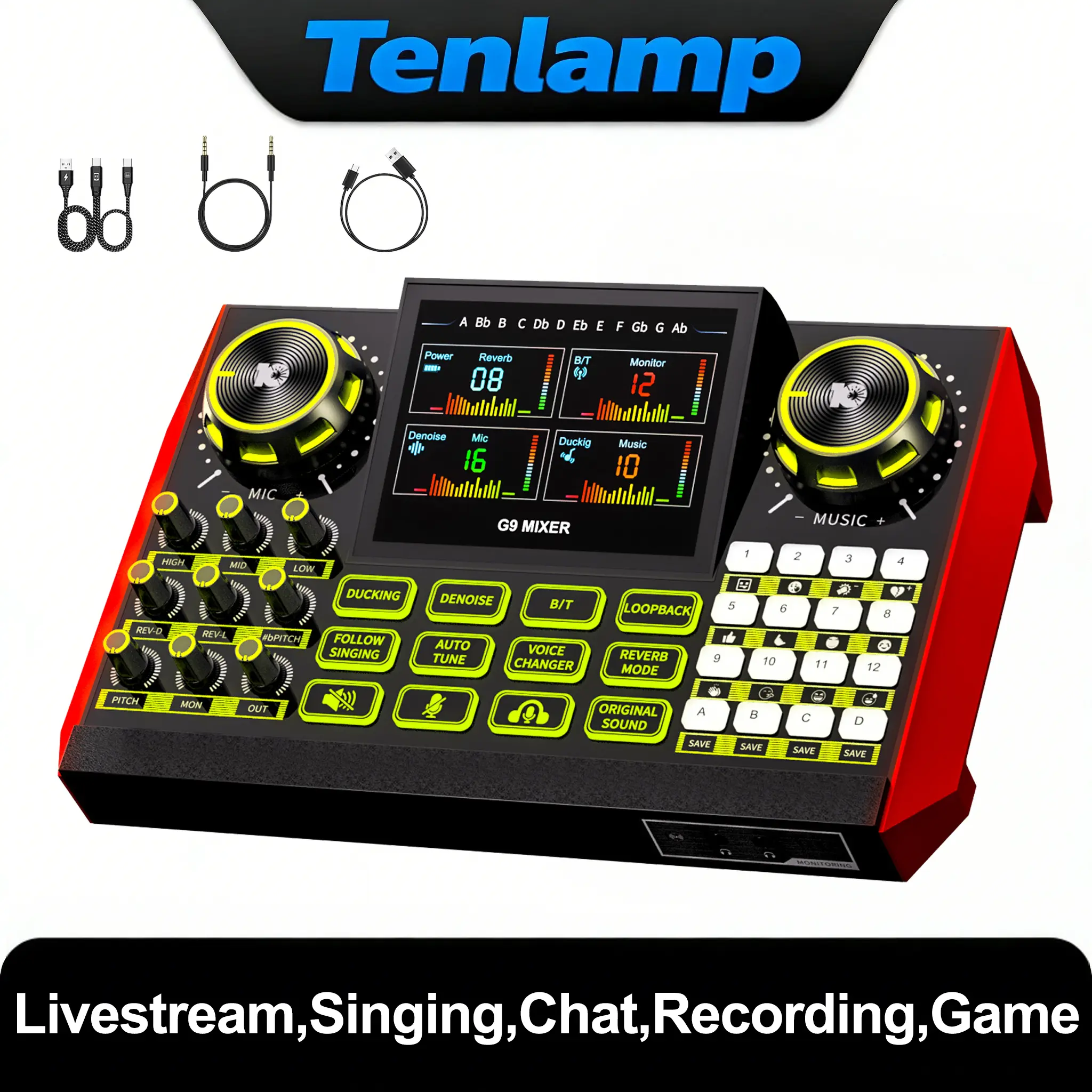 Professional Audio Mixer Sound Card Console with Voice Changer Effects Podcast Host, KOL, Singing, Gaming, DJ Mixing Control Device Studio Recording Electronic Music Mixing Console Ideal for PC Recording, Live Streaming, Singing, Streaming, and Gaming sum