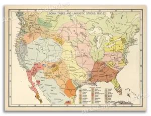 Indian Tribes & Linguistic Stocks 1650 Native American Lands Map - Unframe Pơster