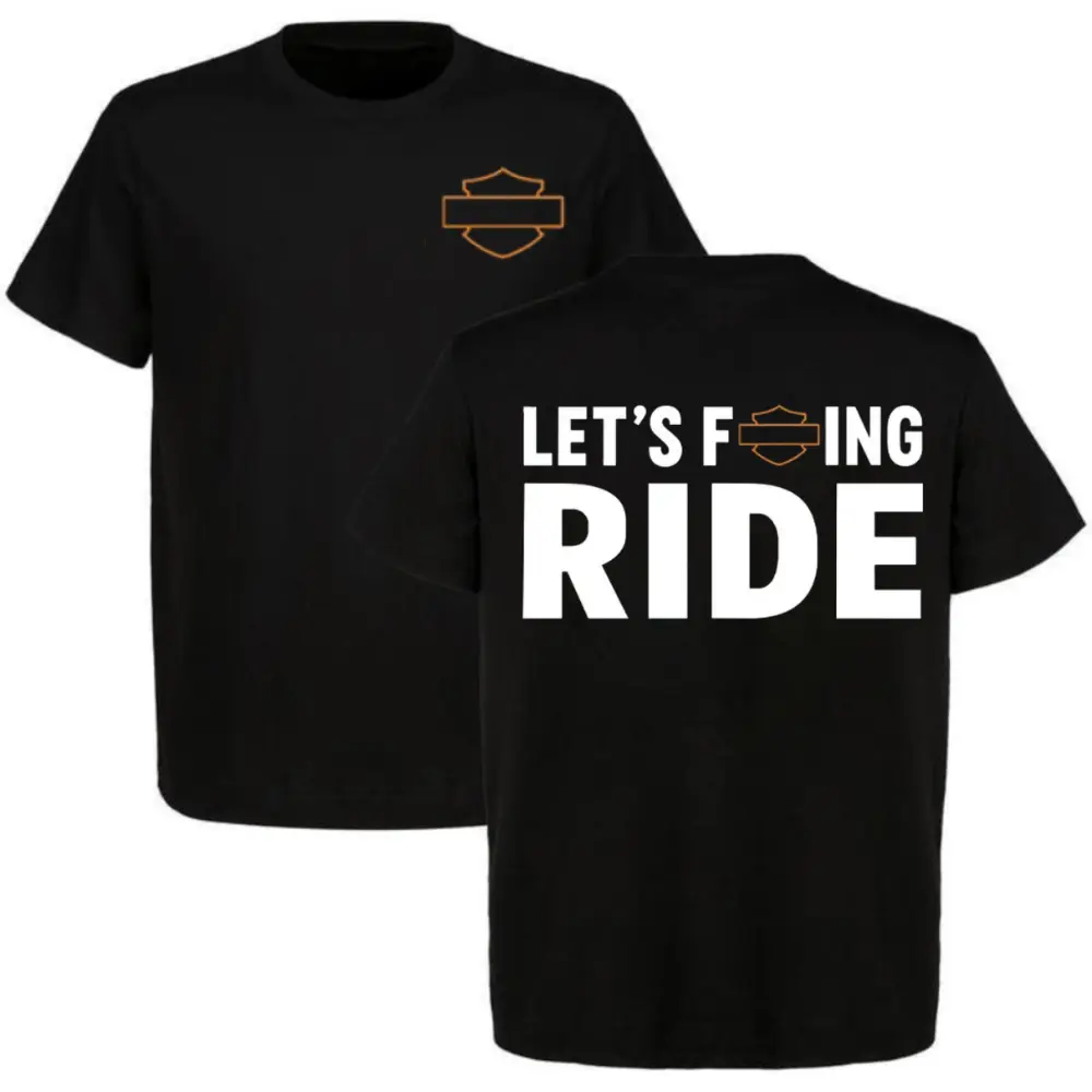 Unisex Graphic Tee with 'Let's F*kn Ride' Motorcycle Print, Classic Biker Streetwear, 100% Cotton Short Sleeve Rider Apparel, Shortsleeve, Chinese New Year, Childrens Day