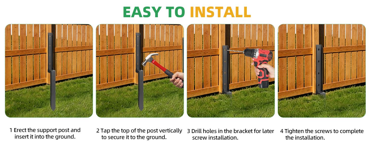 Fence Post Repair Kit, 33.5 Inch Heavy Duty Steel Anchor Stakes, One-Piece Fence Post Repair Stakes, Thickened Rustproof Anchor Ground Spike for Repair Tilted Broken Wood Posts Support