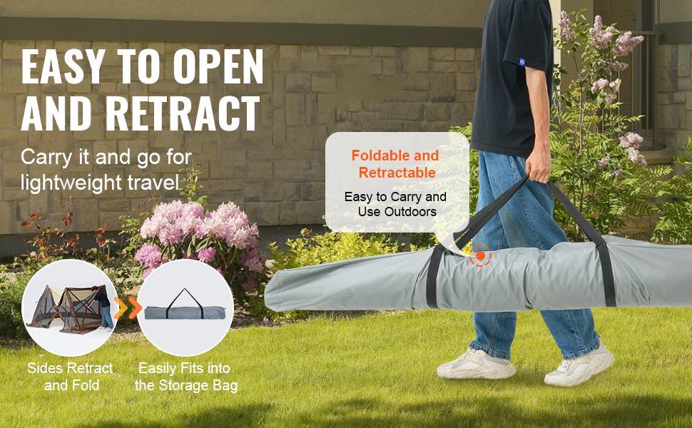 VEVOR Camping Gazebo Screen Tent, TikTokShopBlackFriday, 12*12ft, 6 Sided Pop-up Canopy Shelter Tent with Mesh Windows, Portable Carry Bag, Stakes, Large Shade Tents for Outdoor Camping, Lawn and Backyard, Brown/Beige