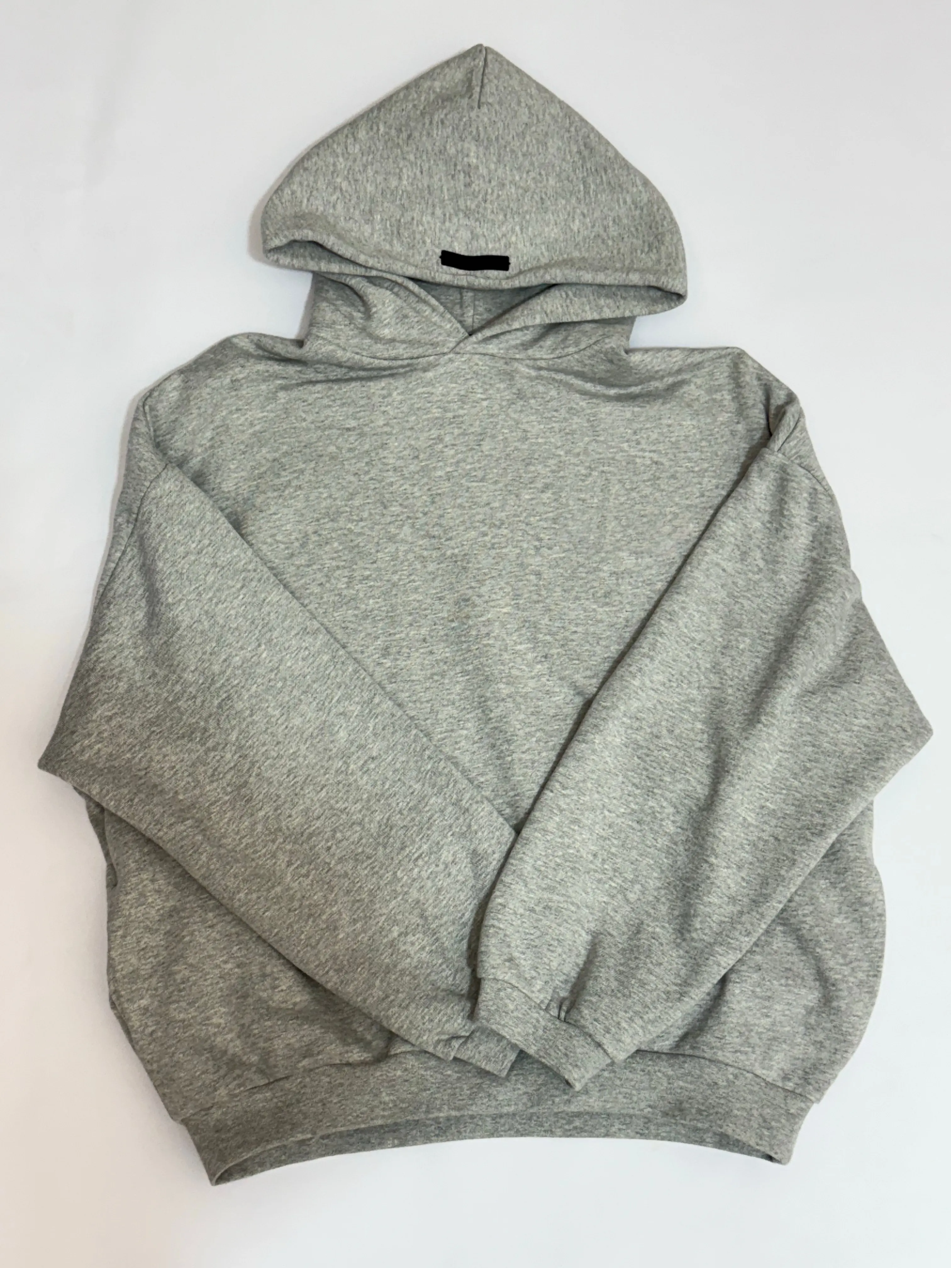 Men's 2024 Light Melange Grey Cotton Loose Fit Oversized Drop Shoulder Voluminous Sleeve Pullover Hoodie - Unisex Athletic Casual Warm Comfortable Top for Casual Wear, Street Style, Voluminous Sleeves, Minimalist Perfection, Kangaroo Pocket, Cropped-Hem C