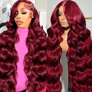30 Inch Burgundy Wig Human Hair 13x4 99j Body Wave Lace Front Wigs Human Hair Pre Plucked Red Wig for Women 180 Density,100% Real Human Hair No Synthetic Blend No Tangle No Shedding Triple Lifespan 3X