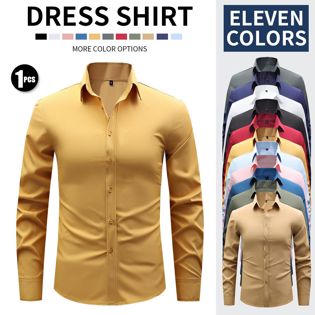 New Men's Business Lightweight Long Sleeve Shirt Stretch Wrinkle-Free Ice Silk Cool Dress Shirt