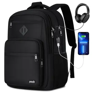 paude Black 15 Inch School Bag with USB Charging, Lightweight Breathable Laptop Bag for School & Daily Use