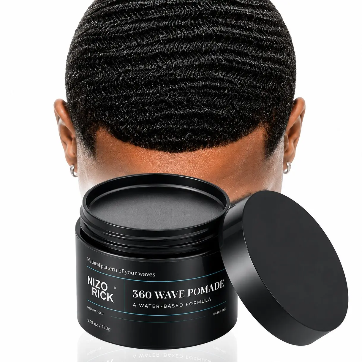 360 Wave Pomade for Men - Strong Hold Water-Based Styling for Defined Waves Non-Greasy Finish, 150g