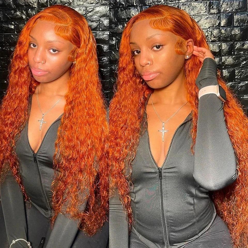 [30 inch only $129]DROSUUD Orange Ginger 13x6 Lace Frontal Wig #350 Color 180 Density Deep Wave Transparent Lace Human Hair Pre Plucked Natural Hairline with Baby Hair#Summervibes