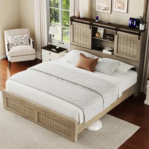 [Summervibes] Belffin King Size Bed Frame with 2 Storage Drawers, LED Lights & Charging Ports, No Box Spring Needed, Silent Wooden Bed Frame with Headboard, White Modern Design for Bedroom, Durable & Stylish Storage Bed for Organizing