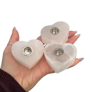 Selenite Heart Candle Holder - Fits Chime & Ritual Candles