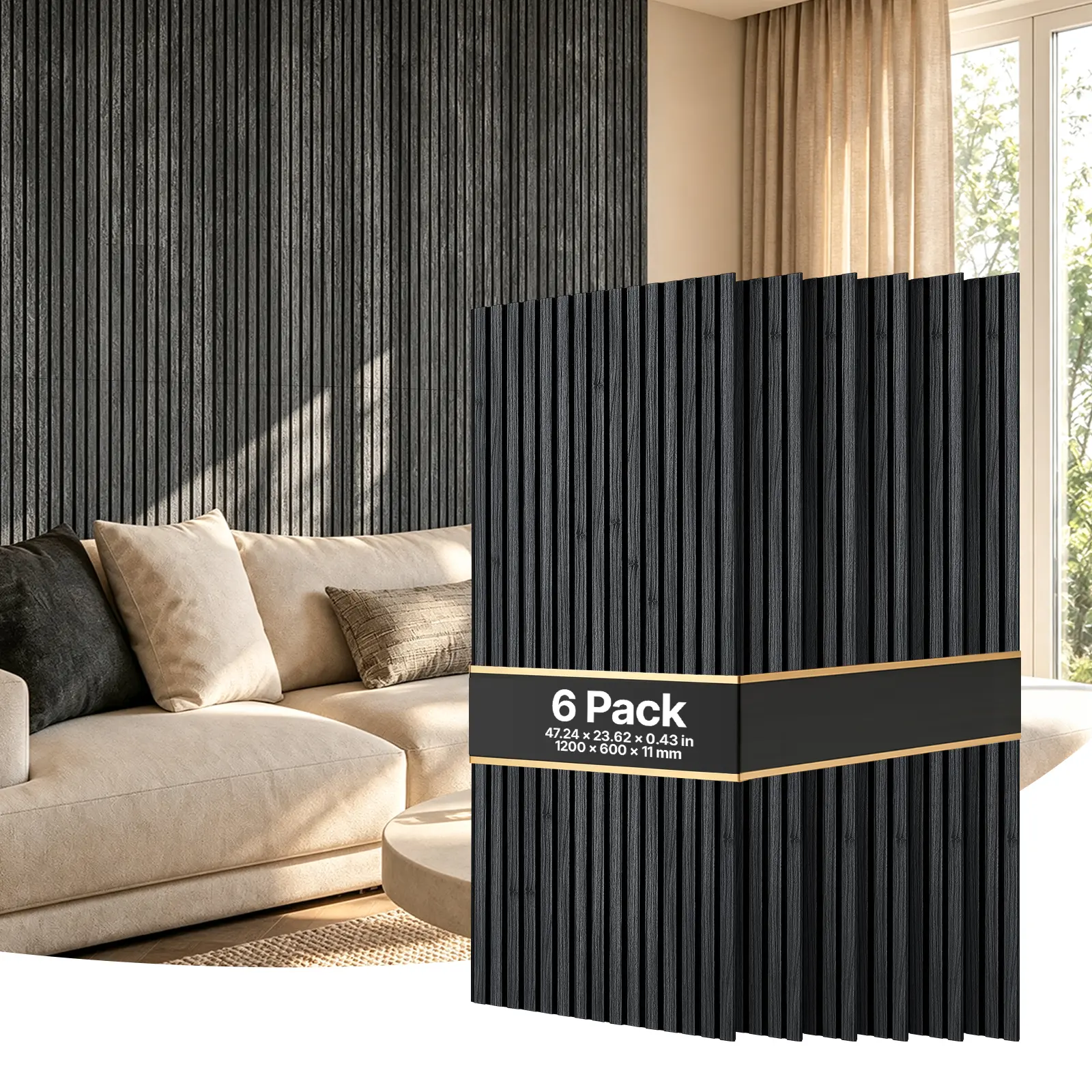 VEVOR Wood Wall Panels, 47.2 x 23.6 in, Acoustic Slat Panels, Black Oak, Sound Absorbing for Living Rooms, Bedrooms, Offices, Studios, Interior Wall Decor, MDF & PET Construction, Screw Kit, 6-Pack#BacktoSchool