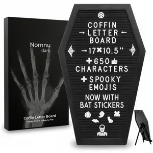 Gothic Coffin Letter Board – Black Felt Message Board with Stand for Spooky Home Decor