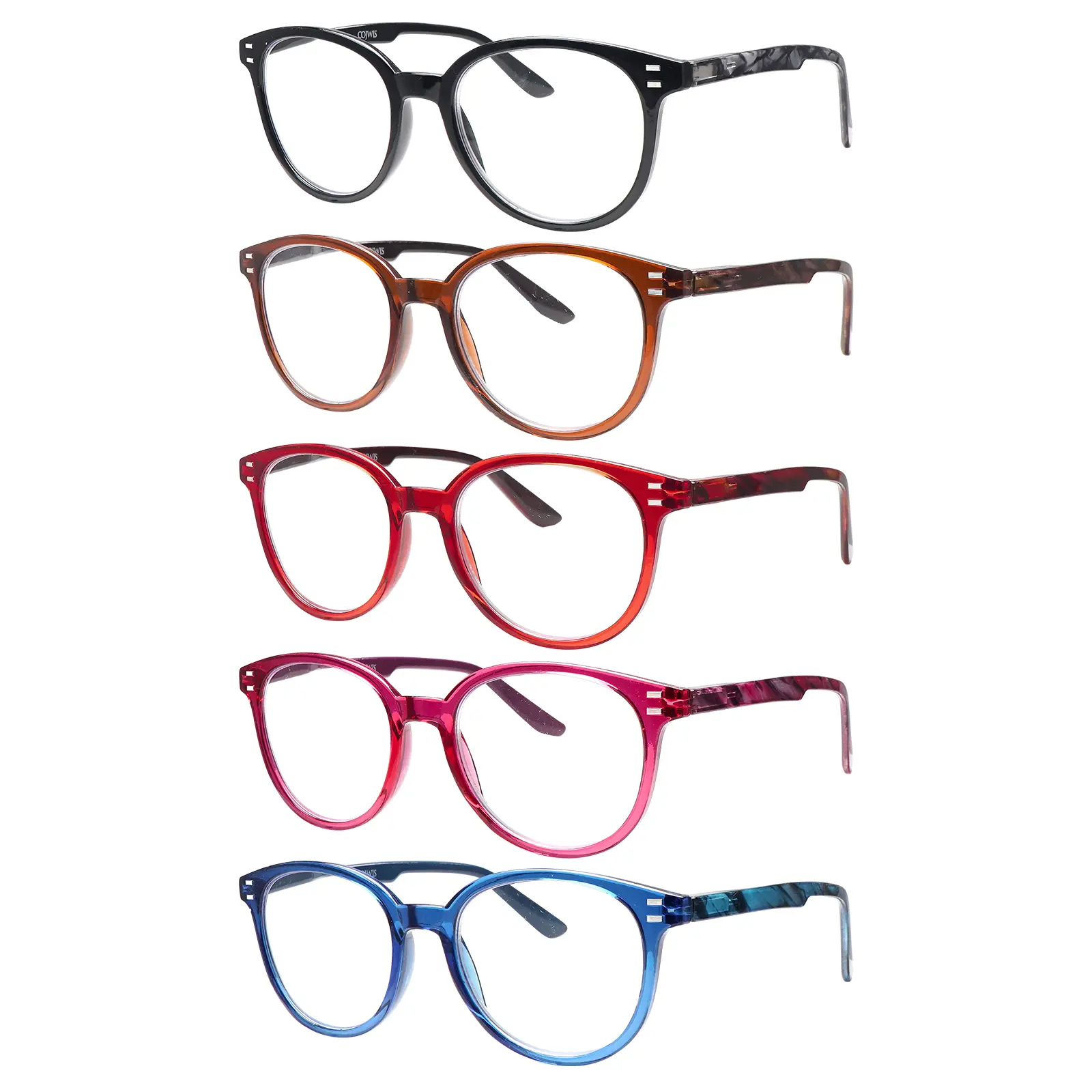 5-Pack Bluelight Blocking Reading Glasses Box Set, Unisex Readers with Gradient-Tinted Round Frames and Spring Hinges for Computer Work, Mix Color