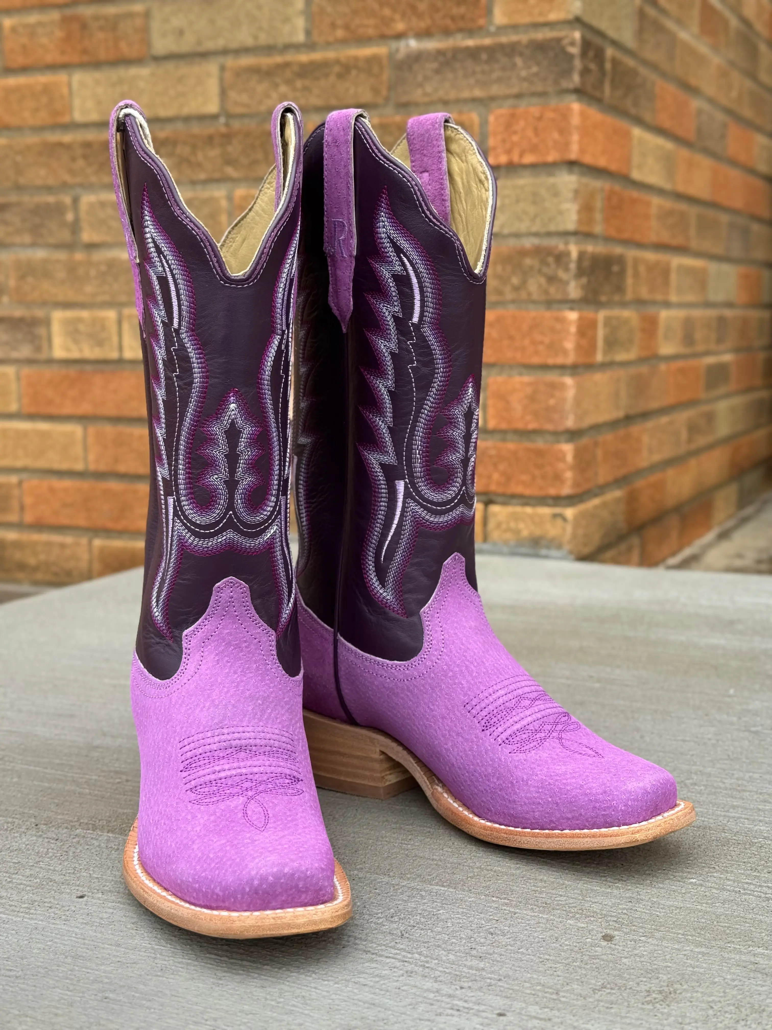R. Watson Women's Violet Boar & Dark Violet Sinatra Top Narrow Square Toe Western Cowgirl Boots RWL8614-1