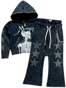 elite – black skull rhinestone pearls premium kids fleece set