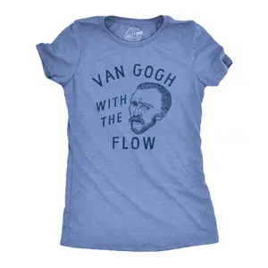 Womens Van Gogh With The Flow T Shirt Funny Painter Vincent Artist Tee for Ladies Funny Womens T Shirts Cute Vintage Fashion Casual Ladies T-Shirt Gift Funny Nerd Top Women's Novelty Tees Light Blue