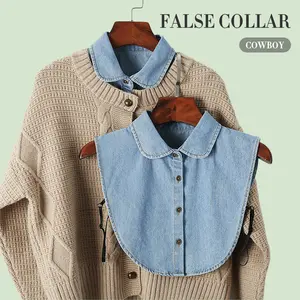 Women’s denim crew-neck faux collar, durable denim fabric, adds layering, comfortable fit, versatile for sweaters, shirts & blouses, ideal fashion layering accessory for everyday, office & casual looks