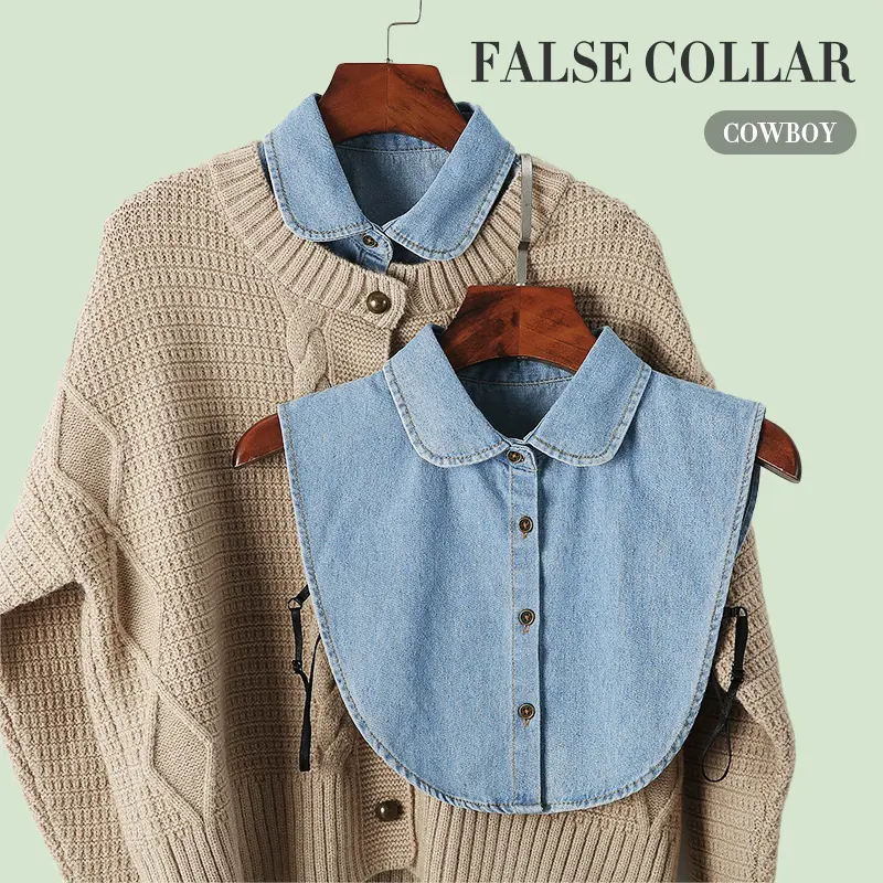 Women’s denim crew-neck faux collar, durable denim fabric, adds layering, comfortable fit, versatile for sweaters, shirts & blouses, ideal fashion layering accessory for everyday, office & casual looks Elegant Chic Outfit Basic
