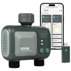 VEVOR WiFi Sprinkler Timer,  , 2 Outlets, Smart Hose Faucet Water Timer with Brass Inlet, APP Control via 2.4Ghz WiFi or Bluetooth, Voice Control with Alexa and Google Assistant, IPX6 for Yard Watering