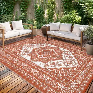 Large Outdoor Rug Vintage Floral Print Patio Rug Double-Sided Reversible Plastic Straw Mat Foldable and Portable for Gardens Backyards Balconies Picnics Beaches and RVs