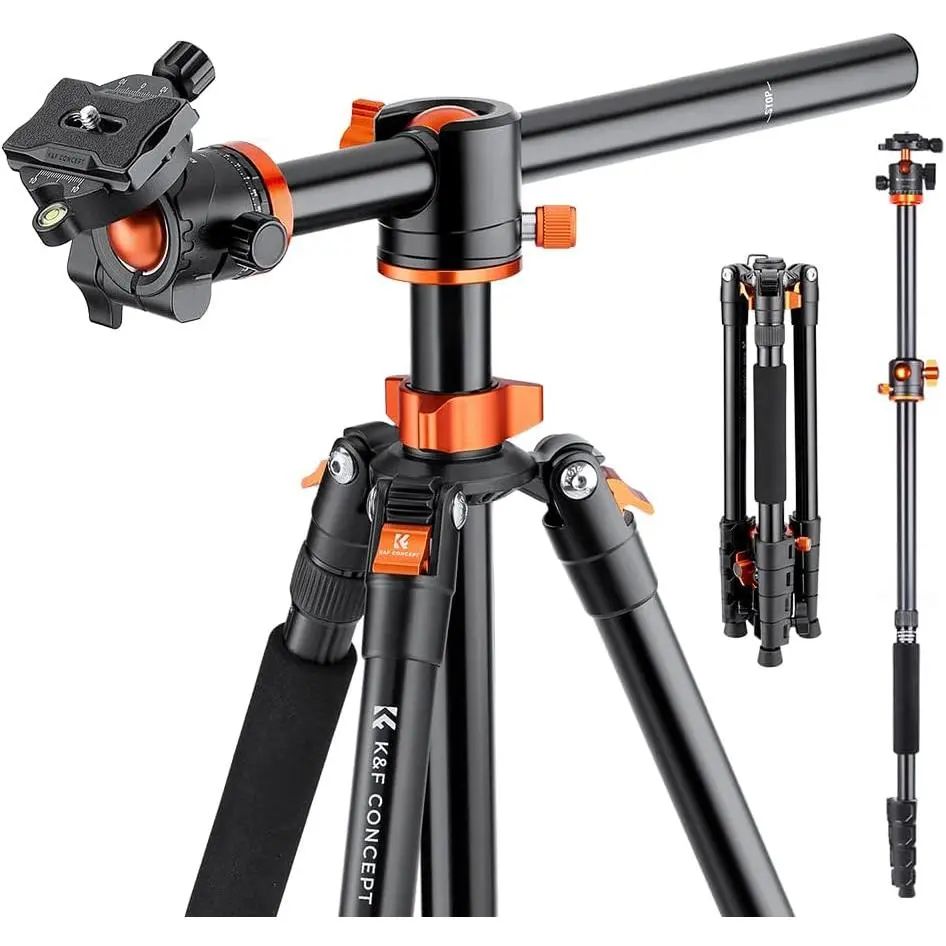 【DealsForYouDays】K&F Concept 73 inch /186cm Camera Tripod,Transverse Center Column Aluminium DSLR Tripod with 360 Degree Ball Head 10kg Load Capacity,Quick Release Plate,Detachable Monopod T255A3+BH-28L