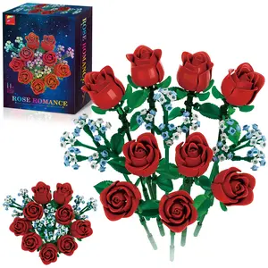 Rose Bouquet Building Block Set – DIY Flower Decoration, Creative Desktop Ornament & Gift Box for Home or Office