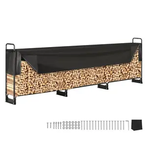 【Summervibes】VEVOR 12.7FT Outdoor Firewood Rack with Cover,  152x14.2x46.1in,Heavy Duty Firewood Holder & 600D Oxford Waterproof Cover for Fireplace, Patio, Indoor/Outdoor Log Storage Rack for 3/4 Cord of Firewood