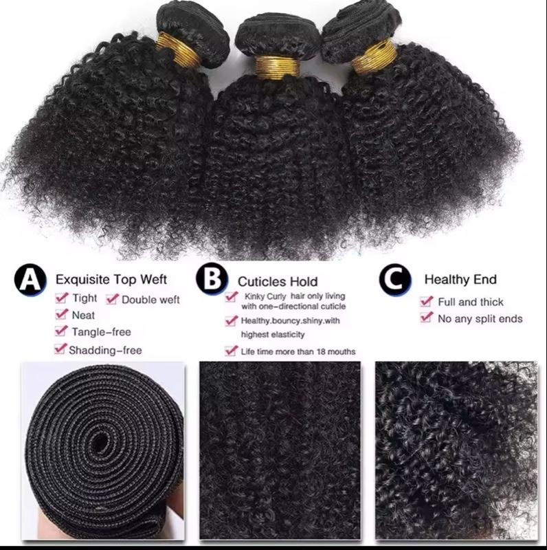 18” Afro Kinky Curly Human Hair Bundle 3-Pks  Natural Soft Bounce in Sew-In Extensions 100% Unprocessed for Styling