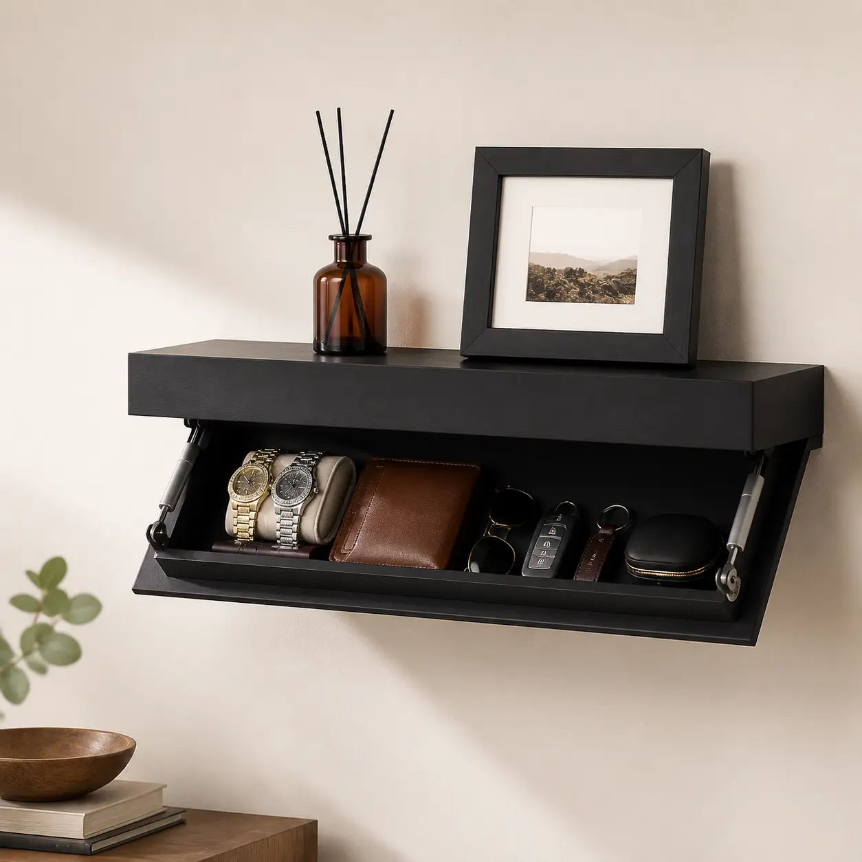 Solid Wood Wall Mounted Wine Shelf Modern Minimalist Living Room Display Storage Rack forHome Decor