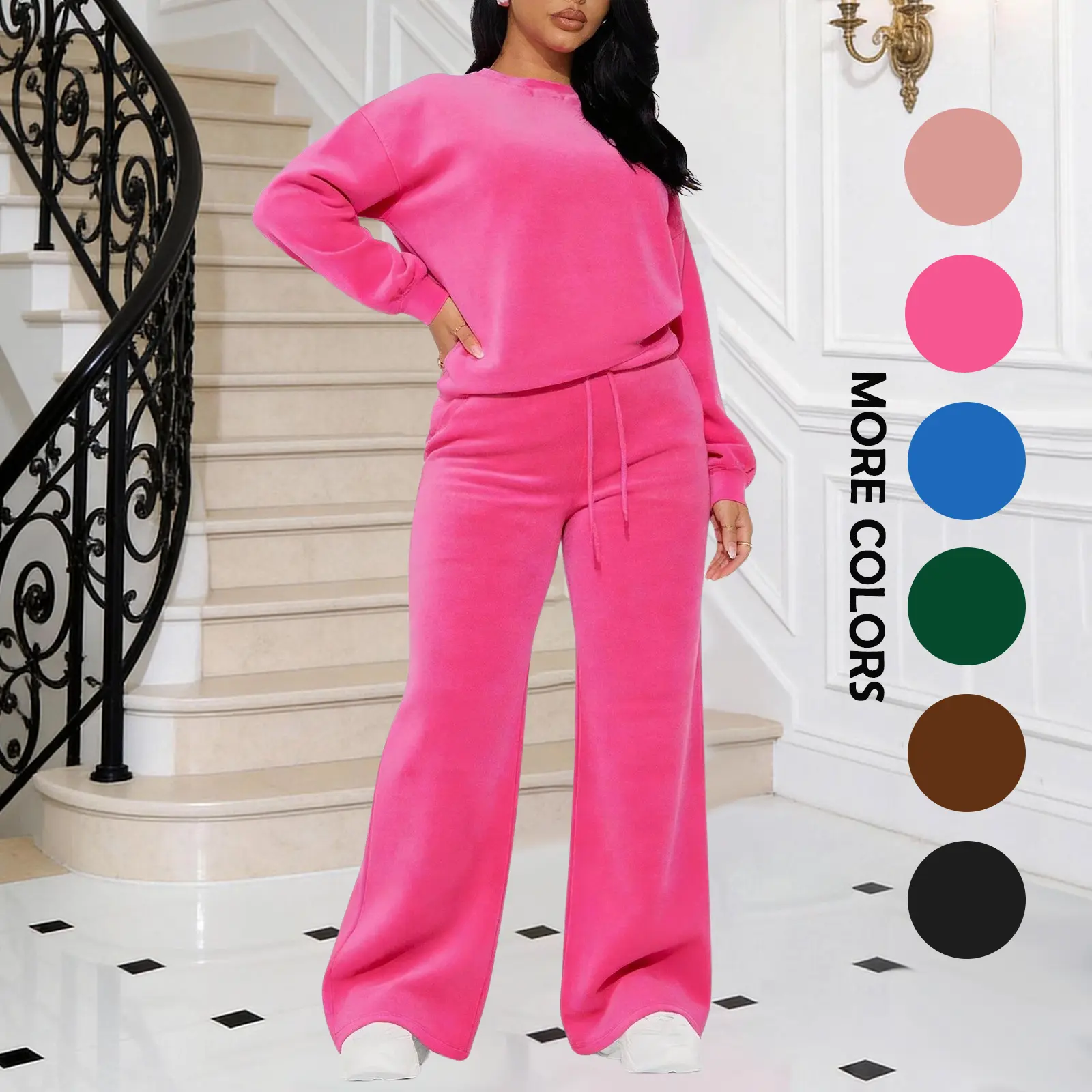 Women's Velvet 2-Piece Tracksuit Set with Pockets - Soft Korean Fabric, Comfortable Jogger Outfit for Casual & Travel Sweatsuit Set Outfit Sweatsuit Outfits