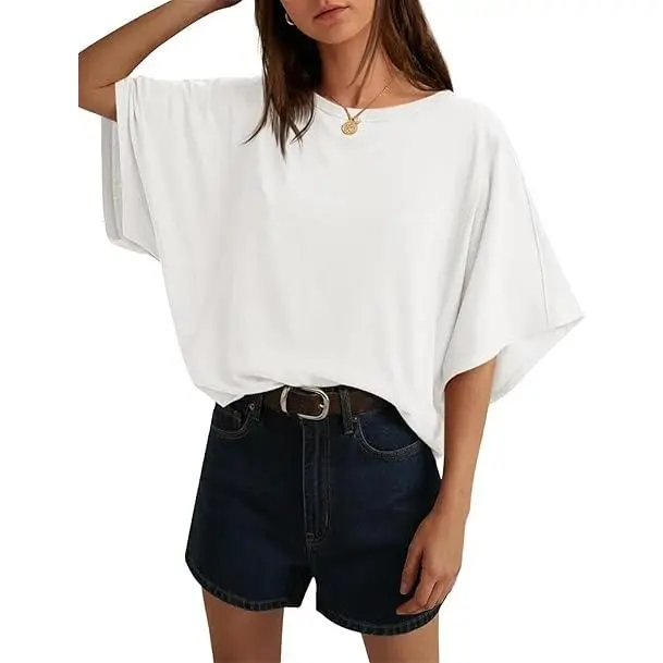 Cicy Bell Womens Oversized T Shirts Batwing Half Sleeve Summer Casual Crewneck Cropped Tops Loose Fit Basic Tees Round Neck Tshirt