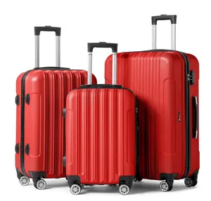 3 Piece Nested Spinner Suitcase Luggage Set With TSA Lock Red