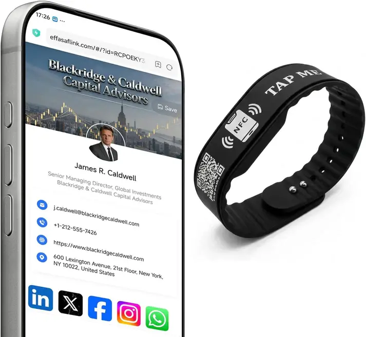 Waterproof Silicone NFC Enabled Digital Business Card Wristband - Unisex, 1 Size, QR Code, Tap-to-Share, No App Required, Lifetime Analytics, Social Media Integration for Networking