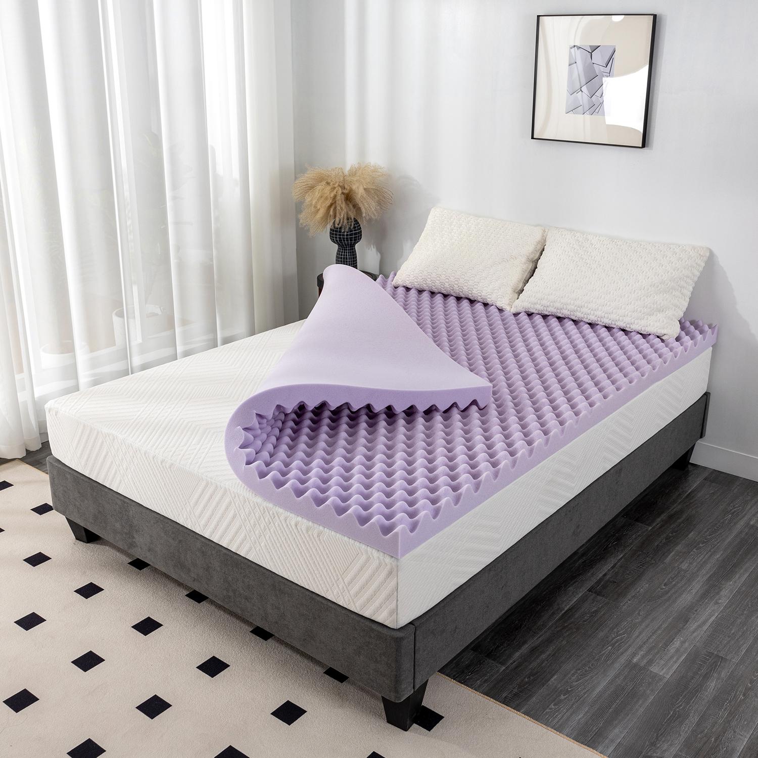 Outdoorfun Egg Crate Memory Foam Mattress Topper with Soothing Lavender Infusion, Soft Mattress Pad, Twin Full Queen King Bedroom Cooling Breathability Personalized Aesthetic Comfort