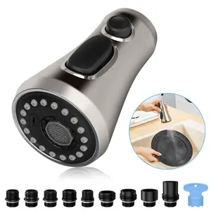 3 Function Pull Down Spray Head for Kitchen - Faucet Head Replacement with 9pcs Adapter Connectors for Home,For Moen & American Standard,Brushed Nickel