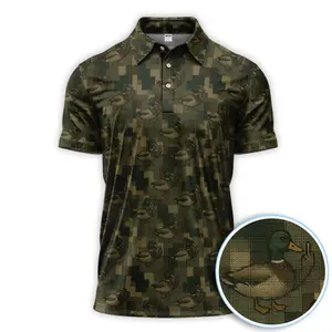 Mallard Duck Camo Birdie Finger Polos For Men, Waterfowl Pattern Shirt, Crazy Golf Shirt For Golfer, Men's Bogey Bros Golf Polo Shirt Masters Golf Polo Tops Masters Tournament 2026 Championship Performance Outdoors Sport