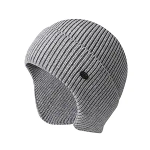 Mens Warm Knit Hat with Ear Flaps Stretchy Beanie for Cold Weather Outdoor Activities Windproof Elastic Knit Cold Protection