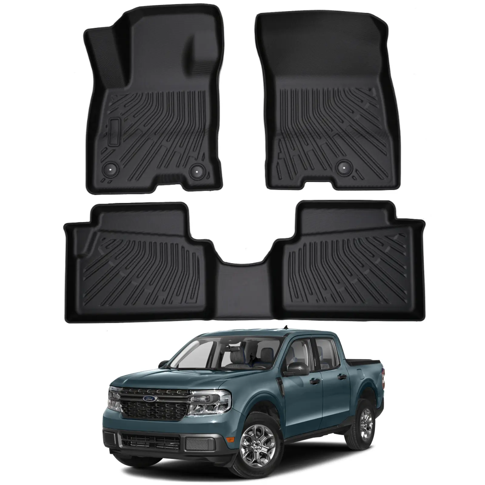 Canvcle Custom Fit All-Weather TPE Black Front & 2nd Row Automotive Mats, Auto Interior Accessories for 2022-2026 Ford Maverick Hybrid Car