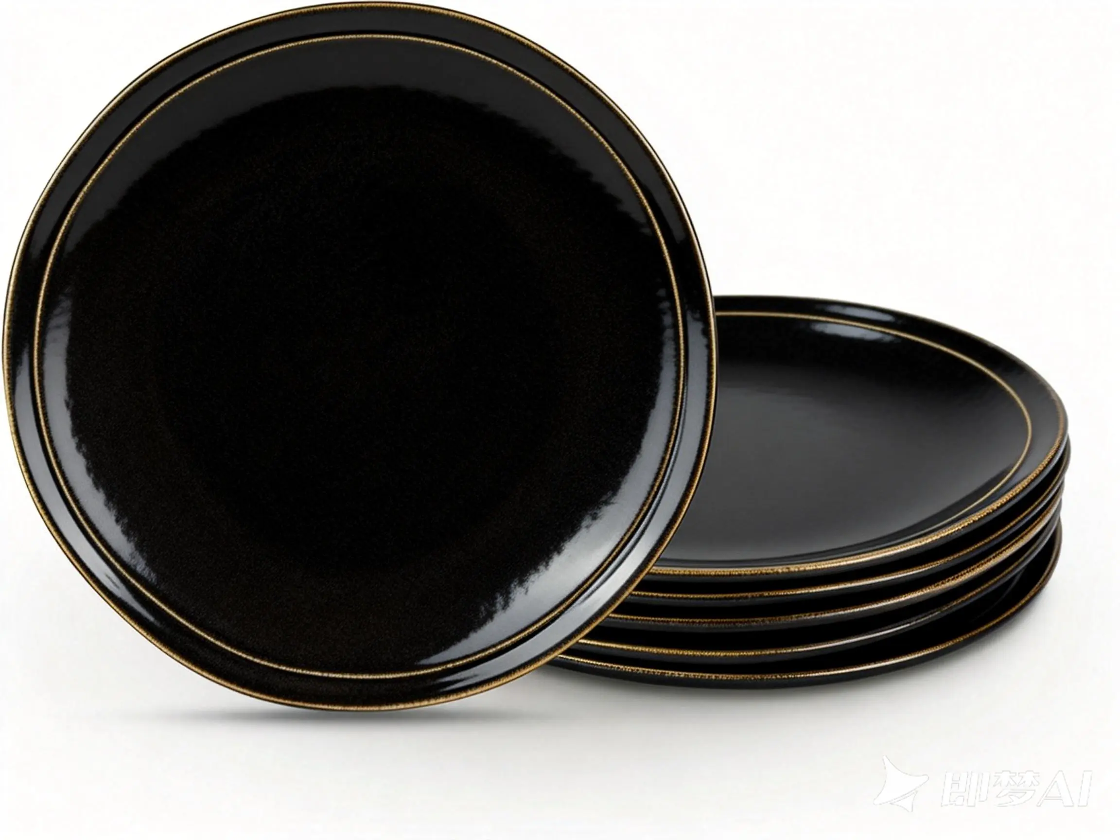 ONE of ONE Aegean Dinner Plates Set for 6, 10.5-Inch Scratch Resistant Stoneware Dinnerware Dish Set - Microwave and Dishwasher Safe, Reactive Glaze, BLACK