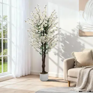 Artificial plum blossoms 150cm, artificial branch with blossoms for vase, table decoration & wall decoration, durable artificial plant for home,White