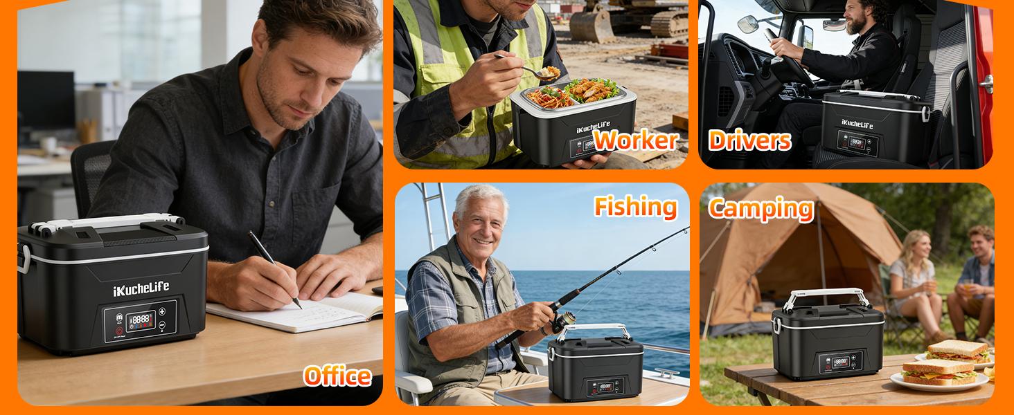 Heated Lunch Box with 24000mAh Battery,Cordless Electric Food Warmer with Scheduled Heating & Digital Display,Portable Rechargeable Lunch Heater for Work, Office, Travel, Camping,Suitable for Adults and Children