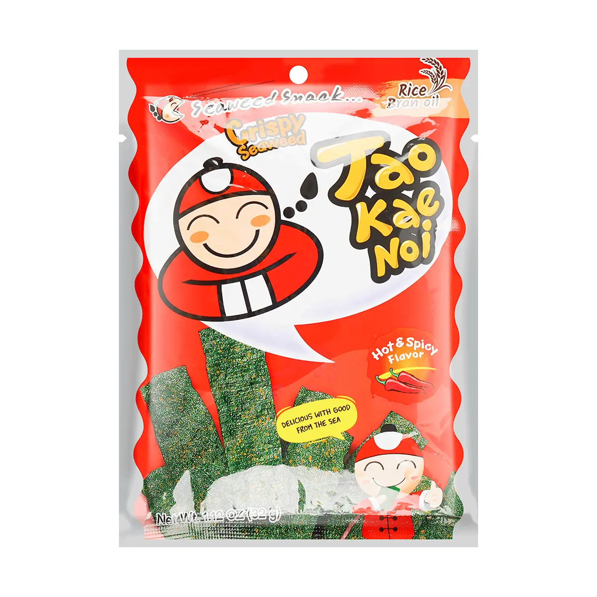 TAO KAE NOI Spicy Flavor Thick Cut Crispy Seaweed Snack 32g - Popular Thai Snack for TikTok