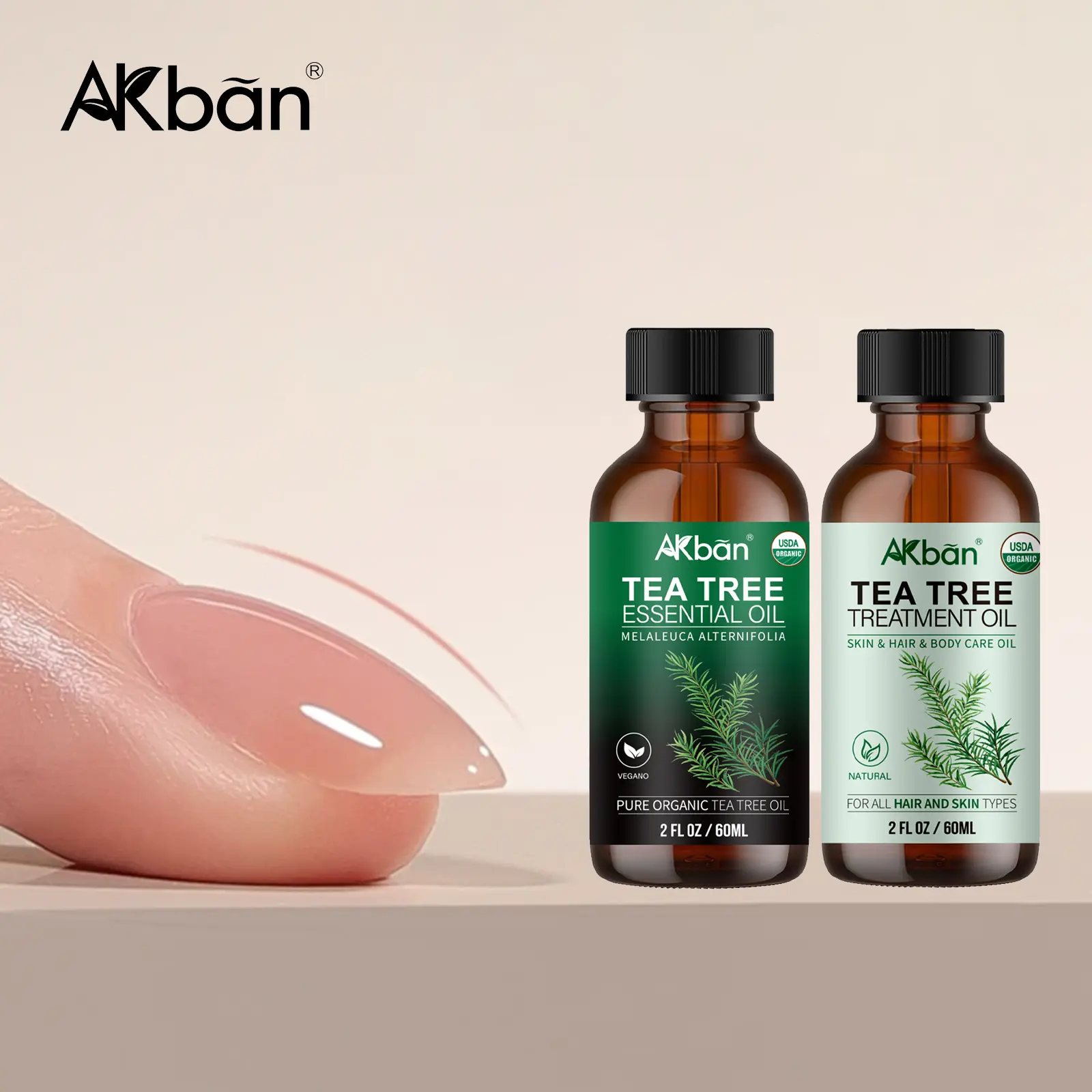 Tea tree multi-purpose conditioning oil moisturizes, repairs, and shines nails. Suitable for nail, face, and hair care. 60 ml/2 fl oz * 2
