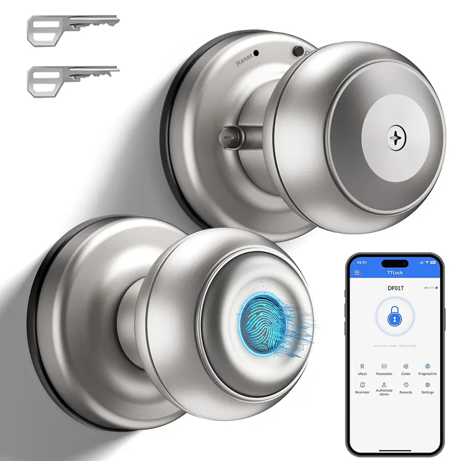 Smart Fingerprint Door Lock,Fingerprint Doorknob Entry Door Lock,Fingerprint Unlocking, Mobile App Unlocking, Key Unlocking for Home Hotel Office Apartment Bedroom