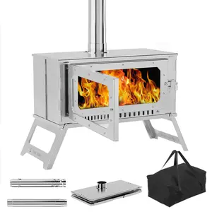 Gaomon Stainless Steel Wood-Burning Camping Stove - Foldable Firebox, Pipes, View Glass, Carry Bag - Outdoor Tent Cooking & Heating Solution