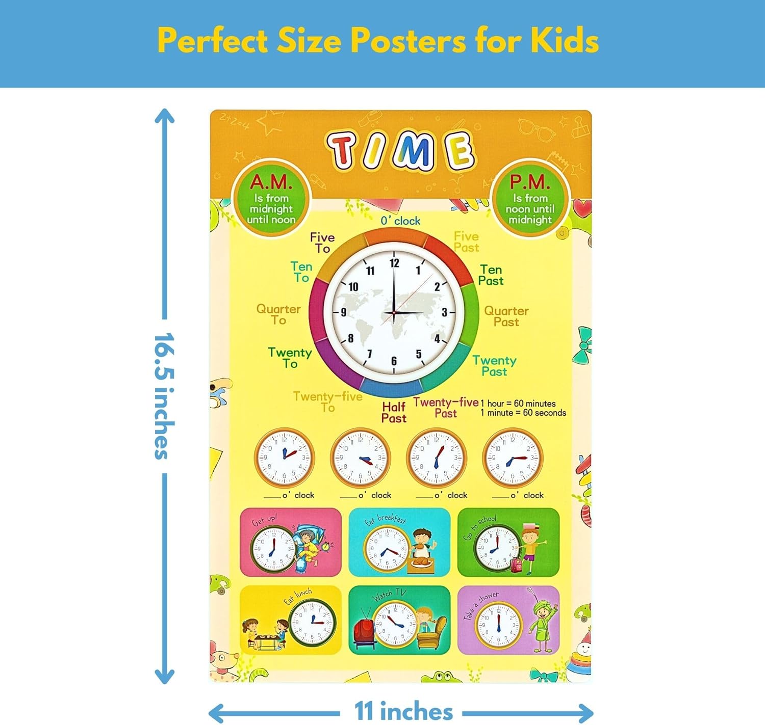 16 Educational Posters for kids 1-3 Laminated Learning ABC Chart Numbers Colors Shapes Days of The Week Preschool Kindergarten Classroom Decor Colorful