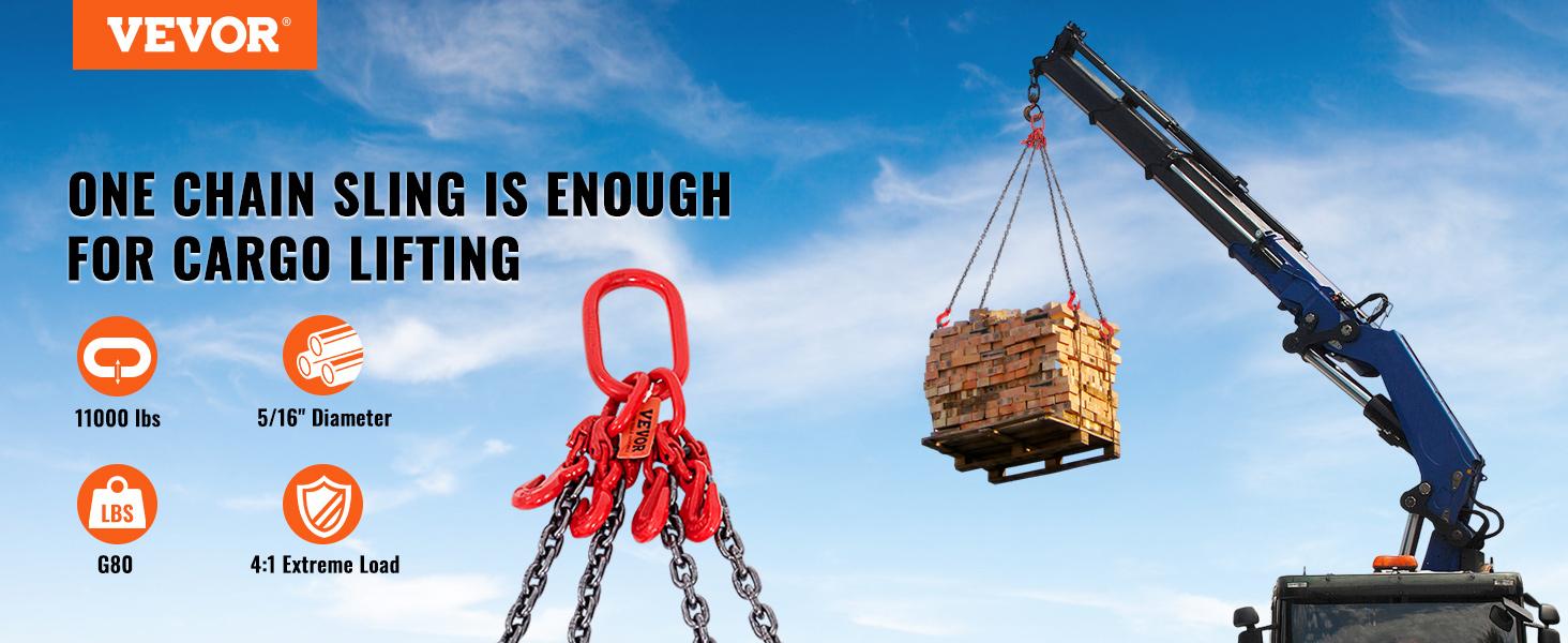 VEVOR Chain Sling, TikTokShopBlackFriday, 11000 lbs Weight Capacity, 5/16'' x 5' G80 Lifting Chain with Grab Hooks, DOT Certified, Blackening Coating Manganese Steel & Adjustable Length, for Dock Factory Construction Site VEVOR Super Brand Day