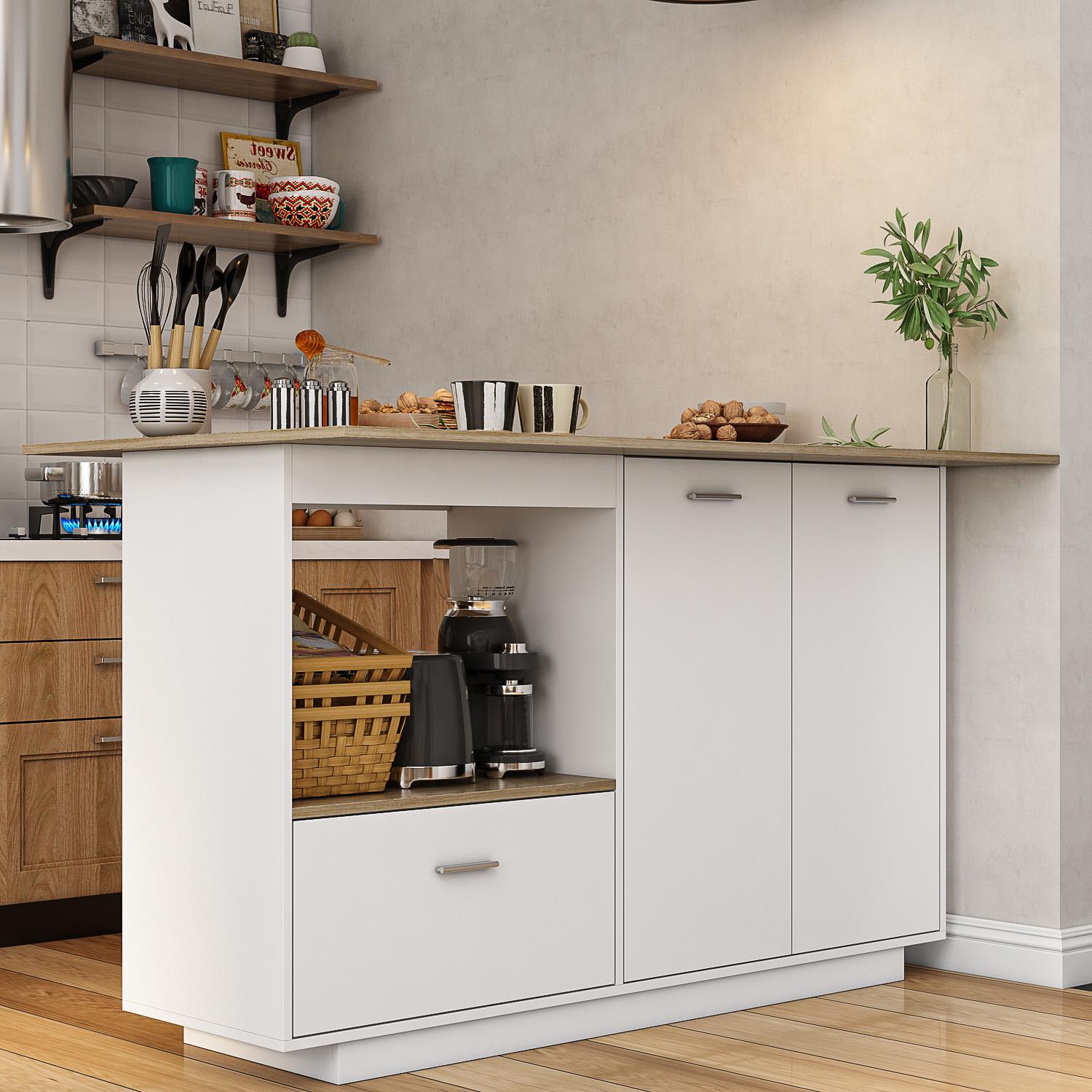 FUFU&GAGA Kitchen Island 54" Large Rolling Kitchen Island Cart On Wheels with Drop Leaf Breakfast Bar Spice Towel Rack Mobile Island Table for kitchen with Storage, Moveable Cabinet Drawer