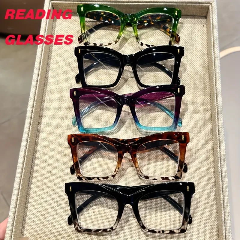 5 pairs of retro personalized colorful cool gradient color light luxury butterfly plain glasses, 5 different colors together, making life more colorful, Stylish Glasses