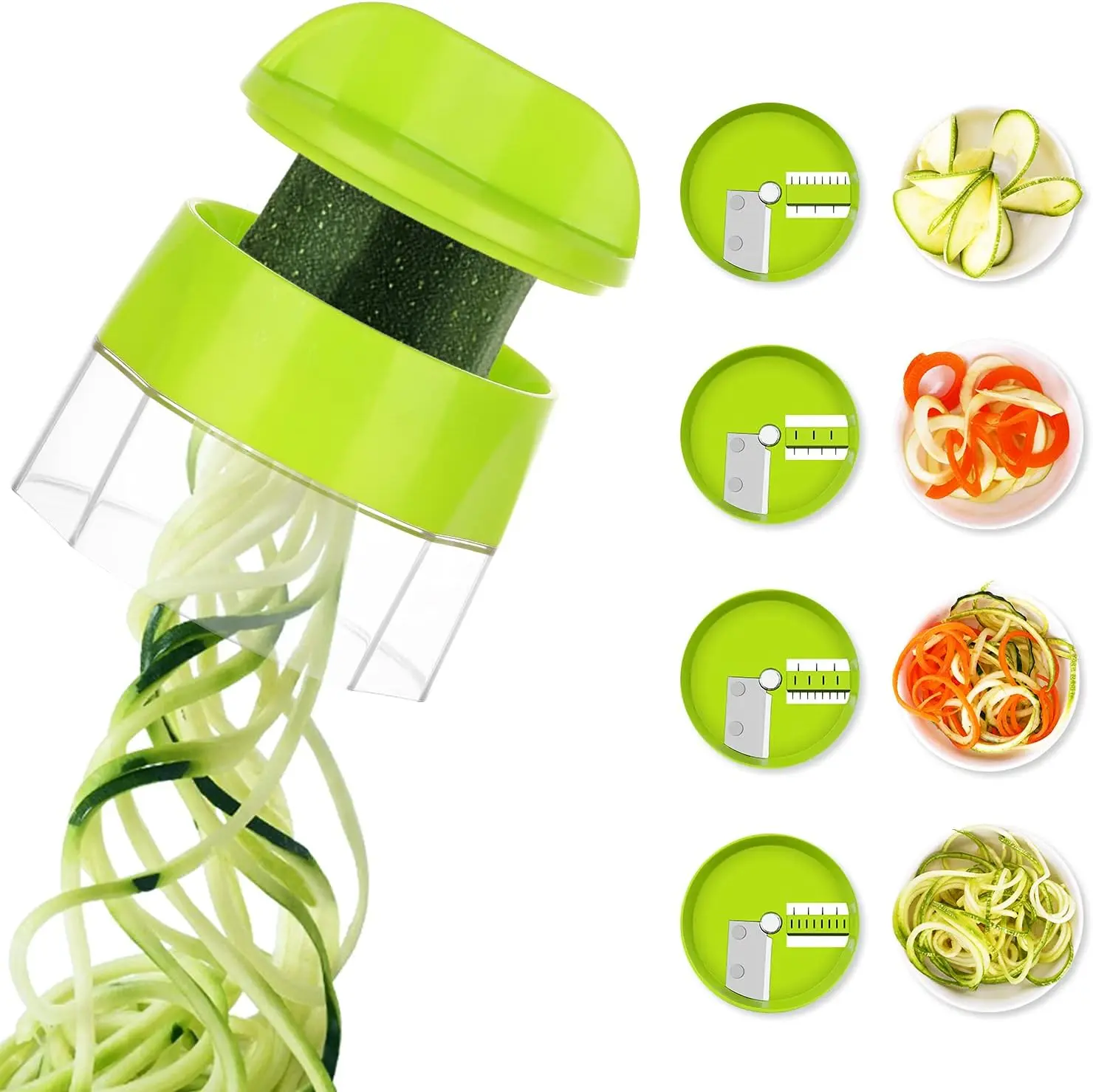 Handheld Vegetable Spiralizer Cutter - 4-in-1 Stainless Steel & ABS Plastic Body Kitchen Utensil, Interchangeable 4-Blade Set, Durable, Easy to Operate for Noodle Preparation